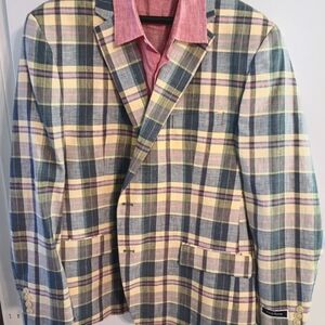 Club Room Colorful Plaid Blazer. NWT. 46R.  Very Rare. Fully Lined, linen/Poly